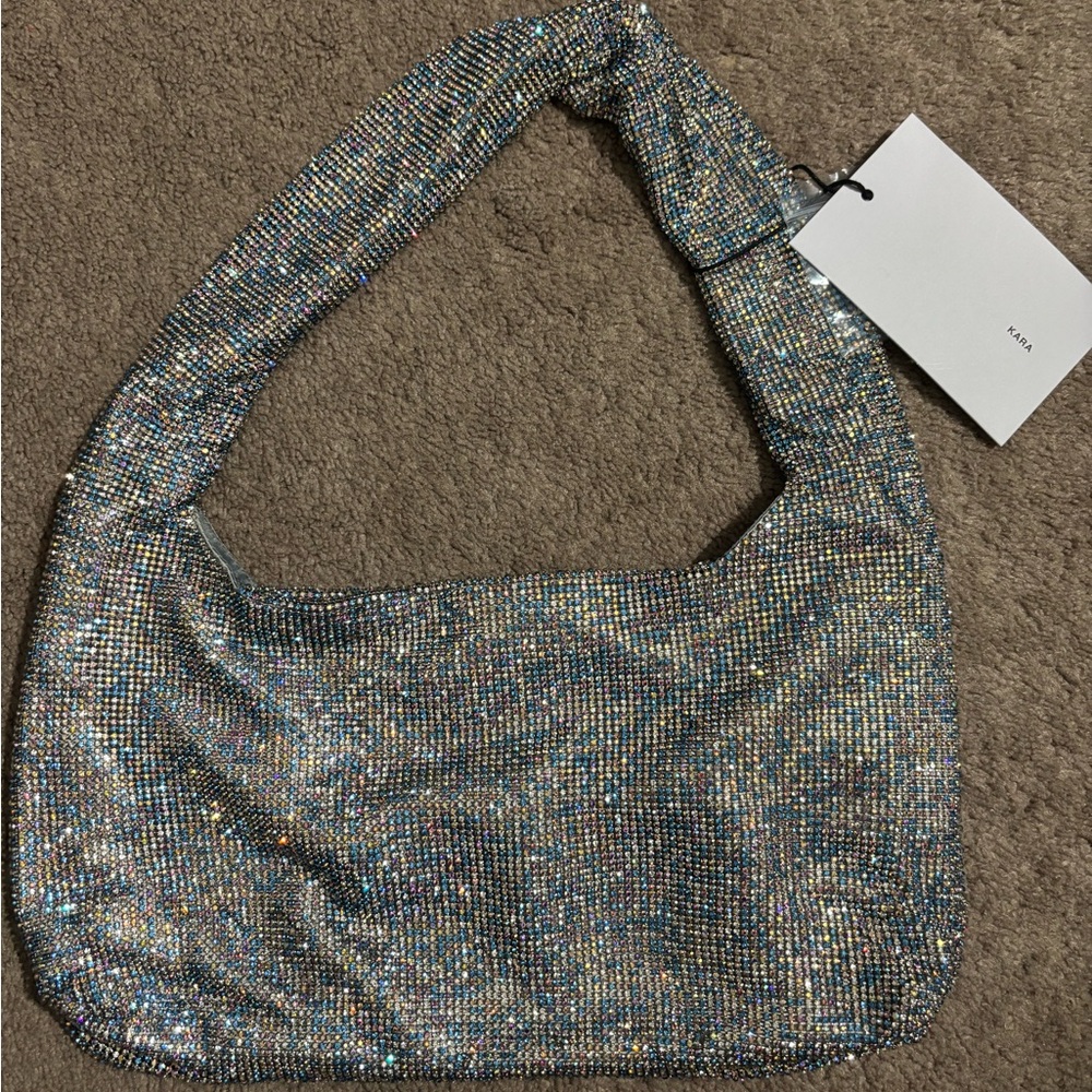 KARA Blue Mini Crystal Mesh Armpit bag